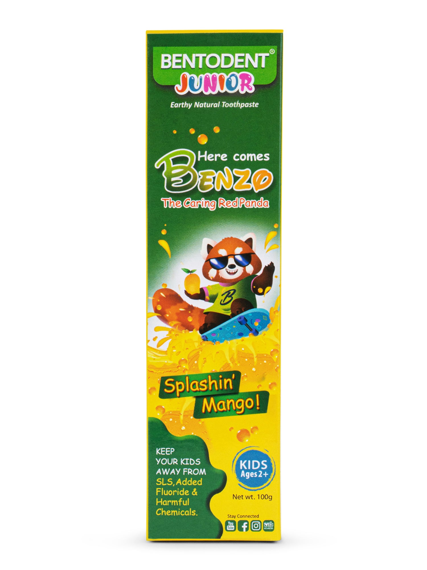 Bentodent 100% Natural Kids Splashin Mango Toothpaste, Fluoride Free, Sls Free, Complete oral care protection for kids, Fresh Breath, Best toothpaste for kids 2+ years 100g - Indian Dental Organization