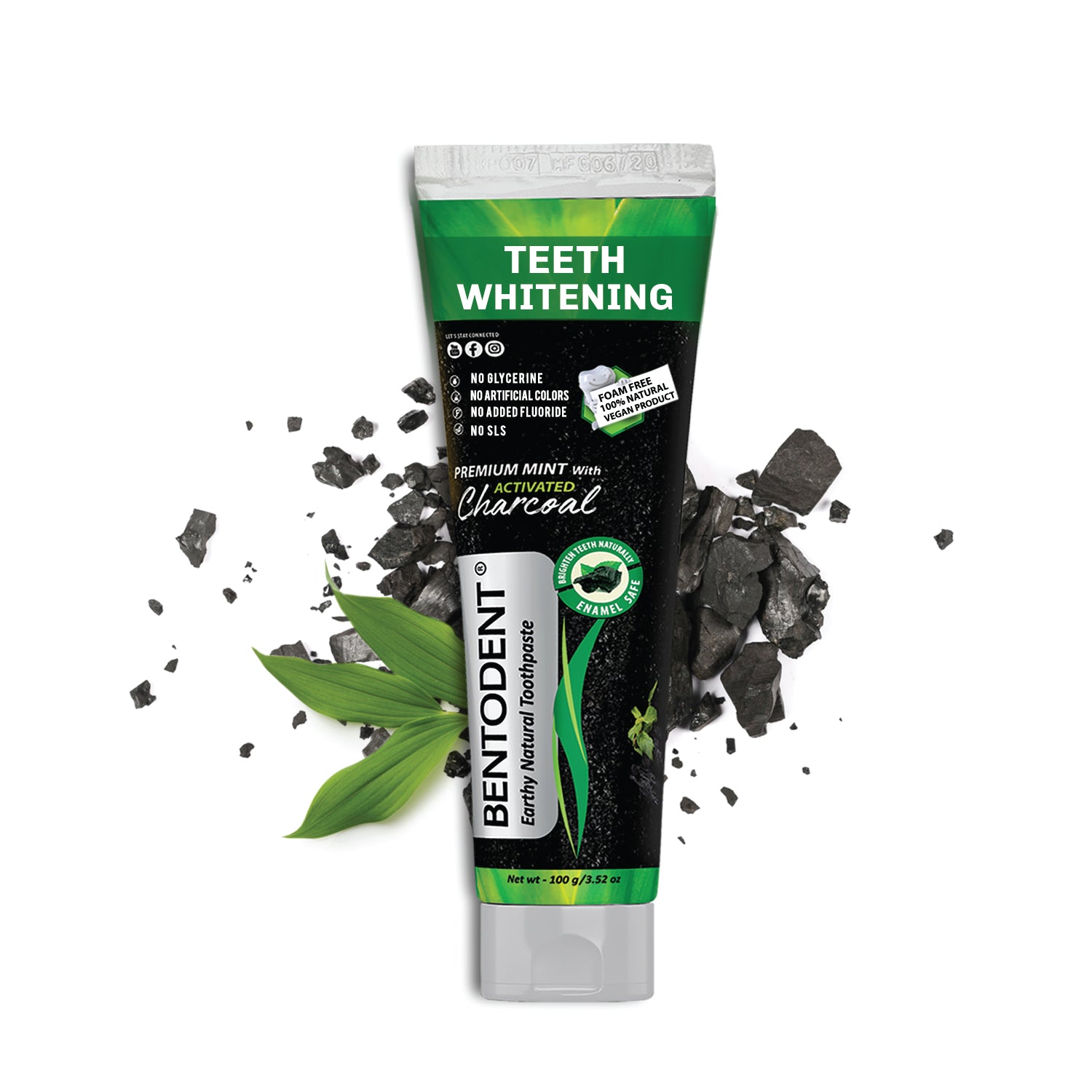 Bentodent Charcoal Toothpaste - Teeth Whitening (Twin Pack) - 100 gm each - Indian Dental Organization