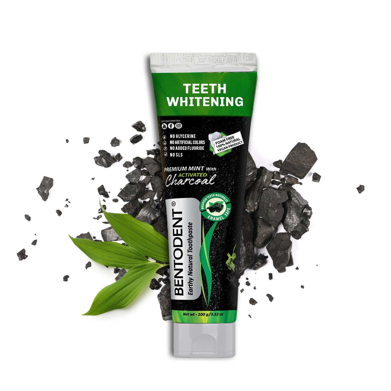 Bentodent Charcoal Teeth Whitening Toothpaste - Natural & Fluoride Free - 100 gm - Indian Dental Organization
