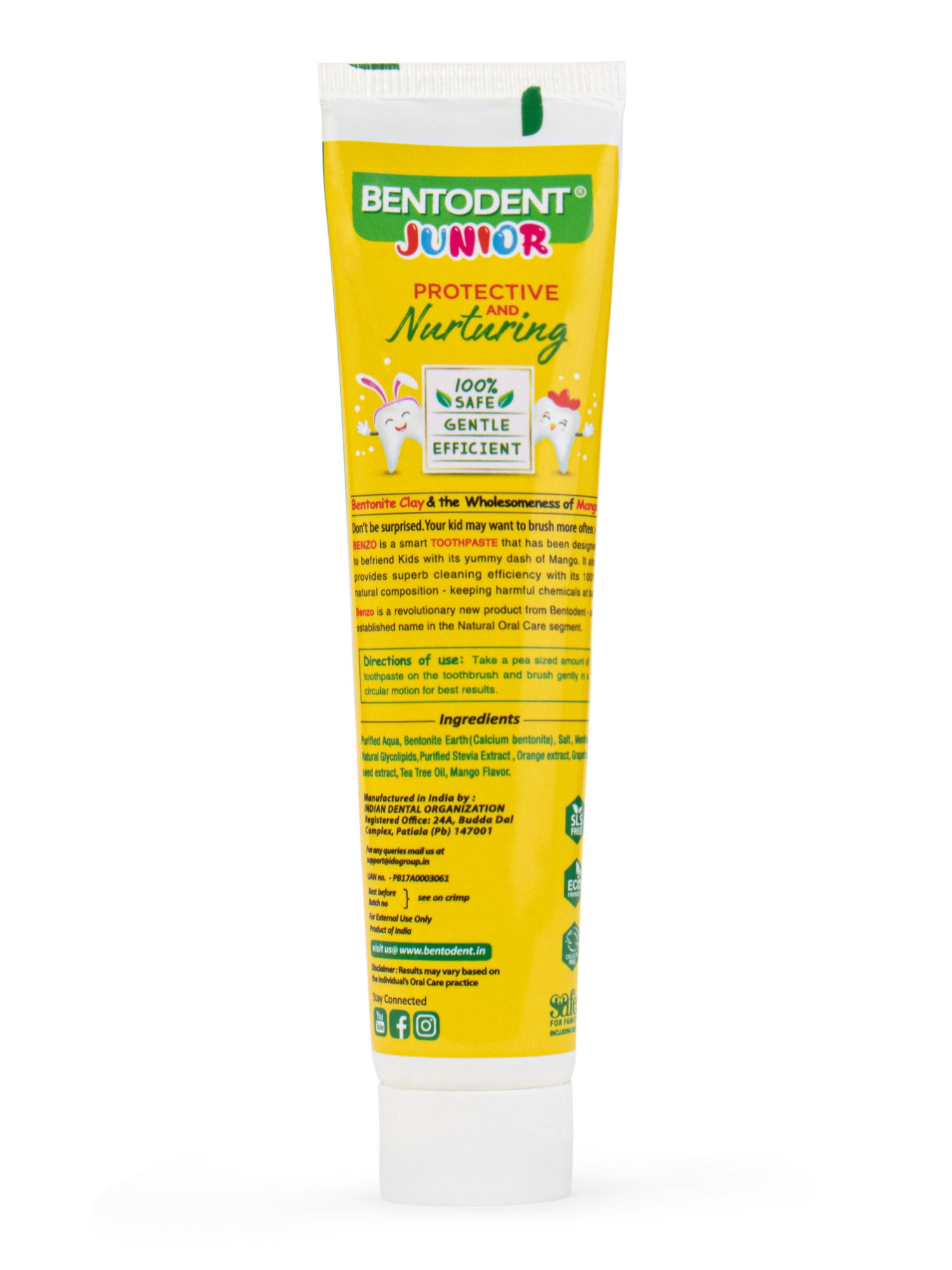 Bentodent 100% Natural Kids Splashin Mango Toothpaste, Fluoride Free, Sls Free, Complete oral care protection for kids, Fresh Breath, Best toothpaste for kids 2+ years 100g - Indian Dental Organization