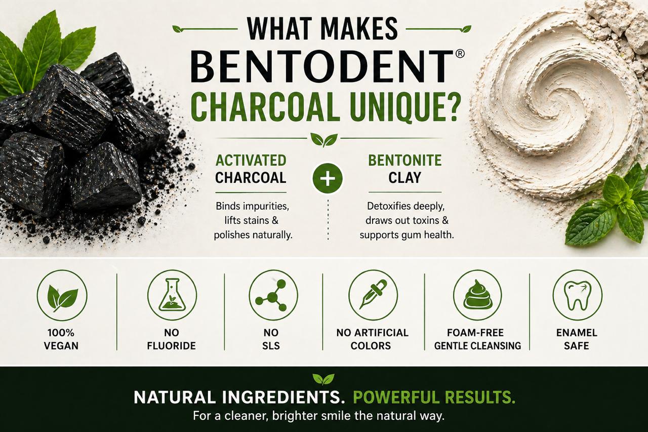 Bentodent Charcoal Teeth Whitening Toothpaste - Natural & Fluoride Free - 100 gm