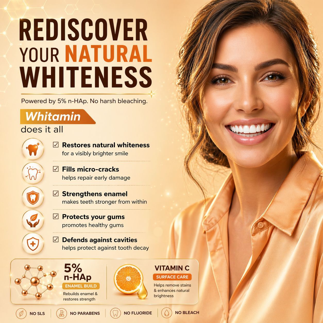 BENTODENT TOOTHPASTE Advance Whitamin Teeth Whitening Toothpaste, Vitamin C, 5% Nano Hydroxyapatite, Enamel Repair, 100g