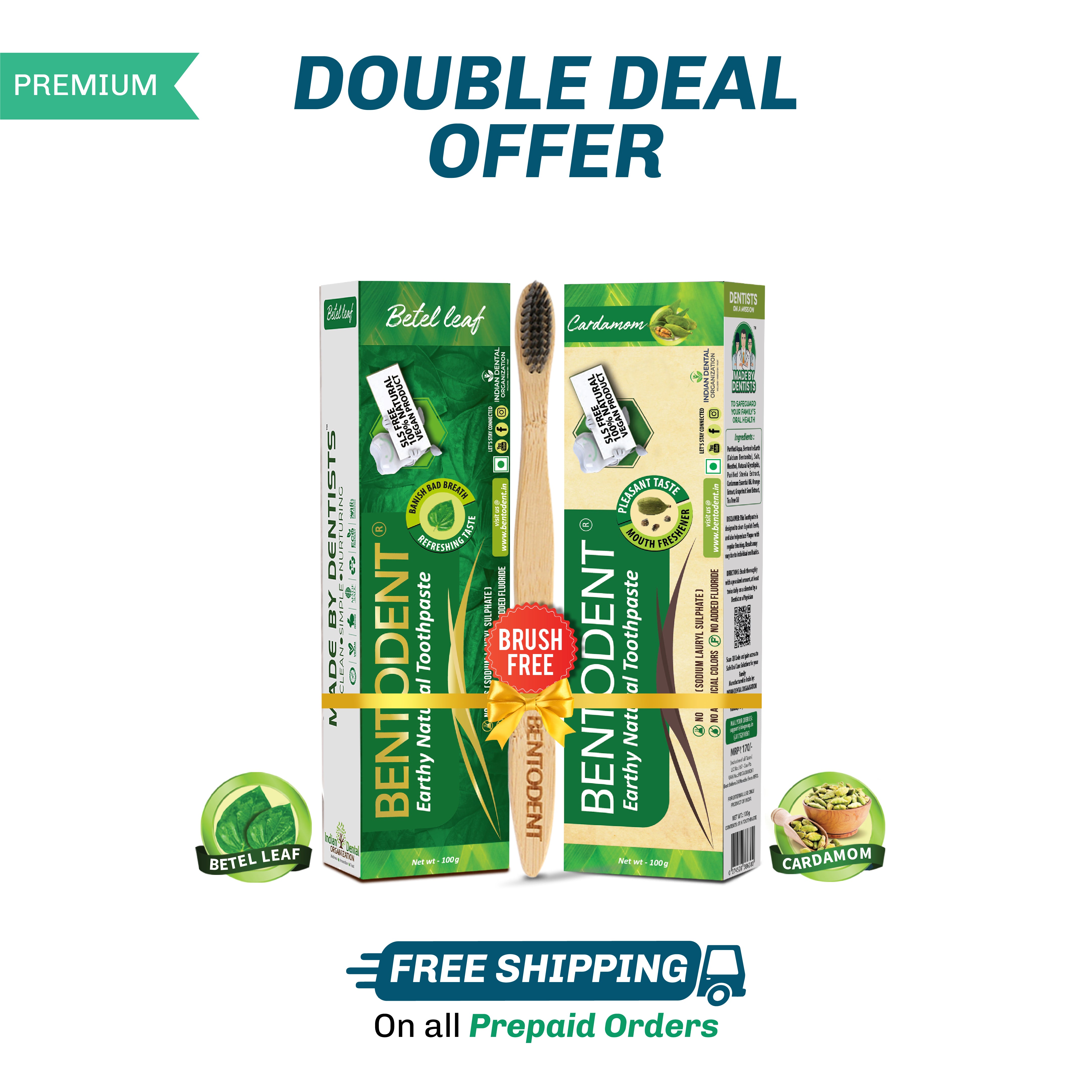 Bentodent Toothpaste - Cardamom & Betel Leaf Pack - 100 gm each