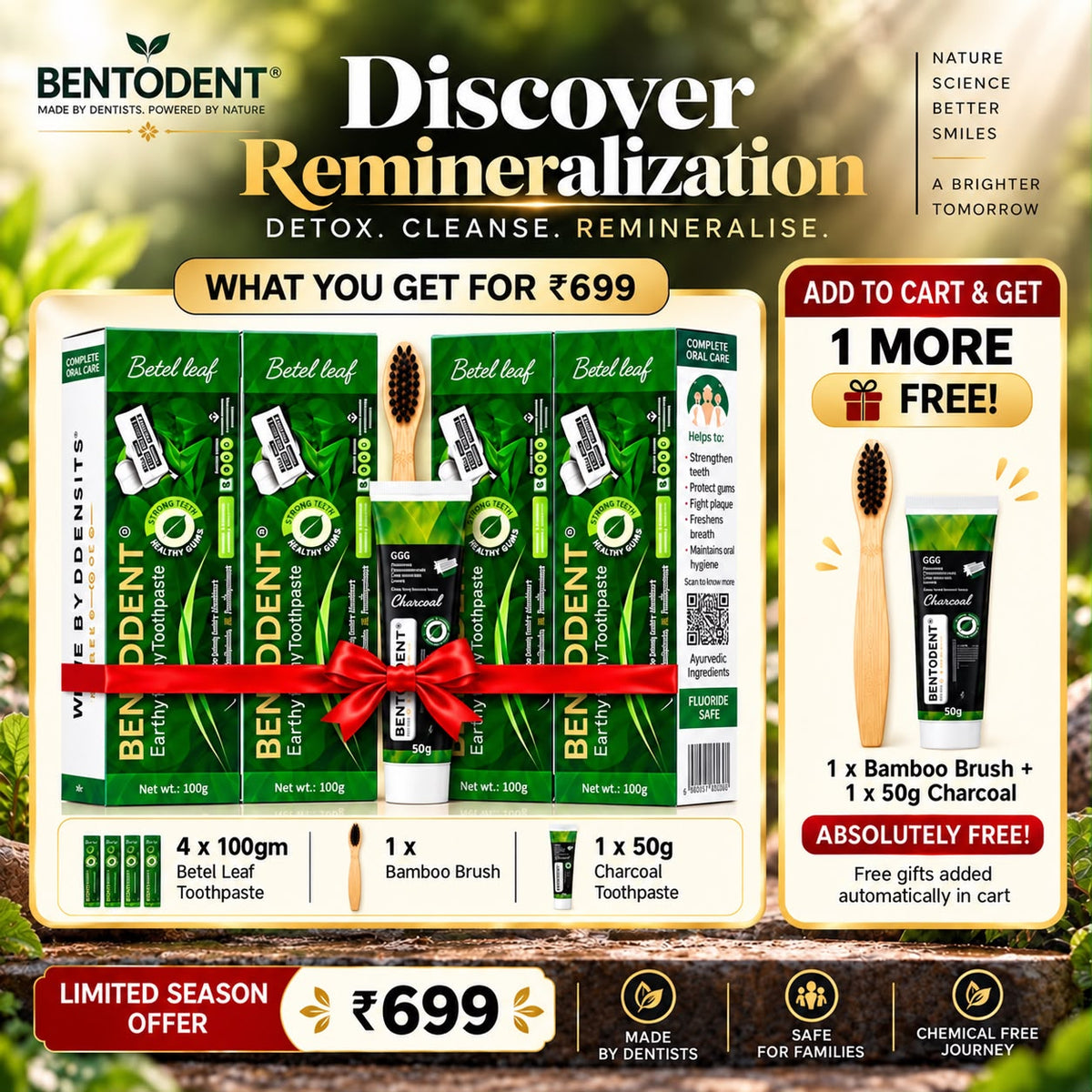 Bentodent Betel Leaf Organic Toothpaste Natural Herbal Toothpaste| SLS Free & Fluoride Free | Daily Oral Care