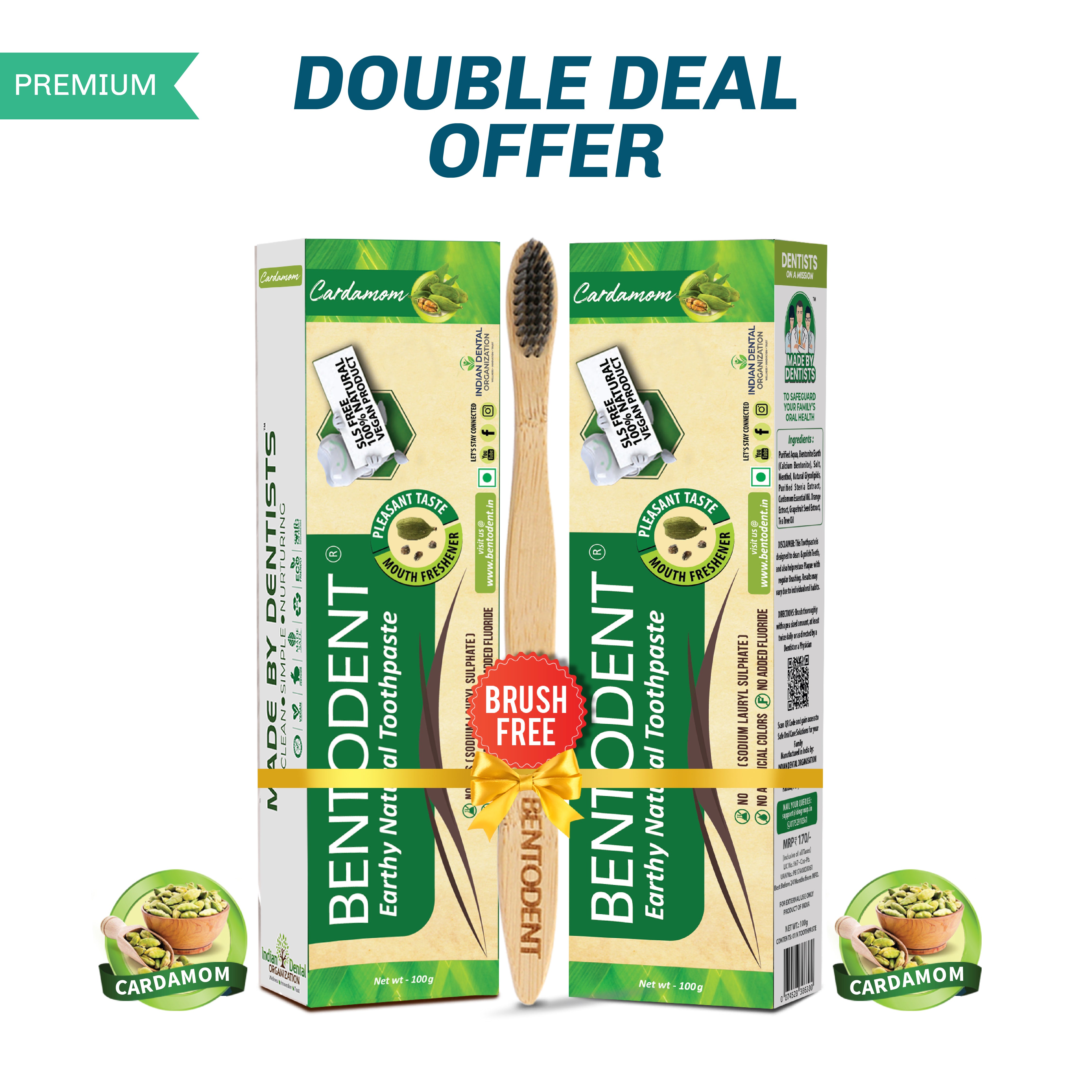 Bentodent Cardamom Toothpaste (Twin Pack) - 100 gm each