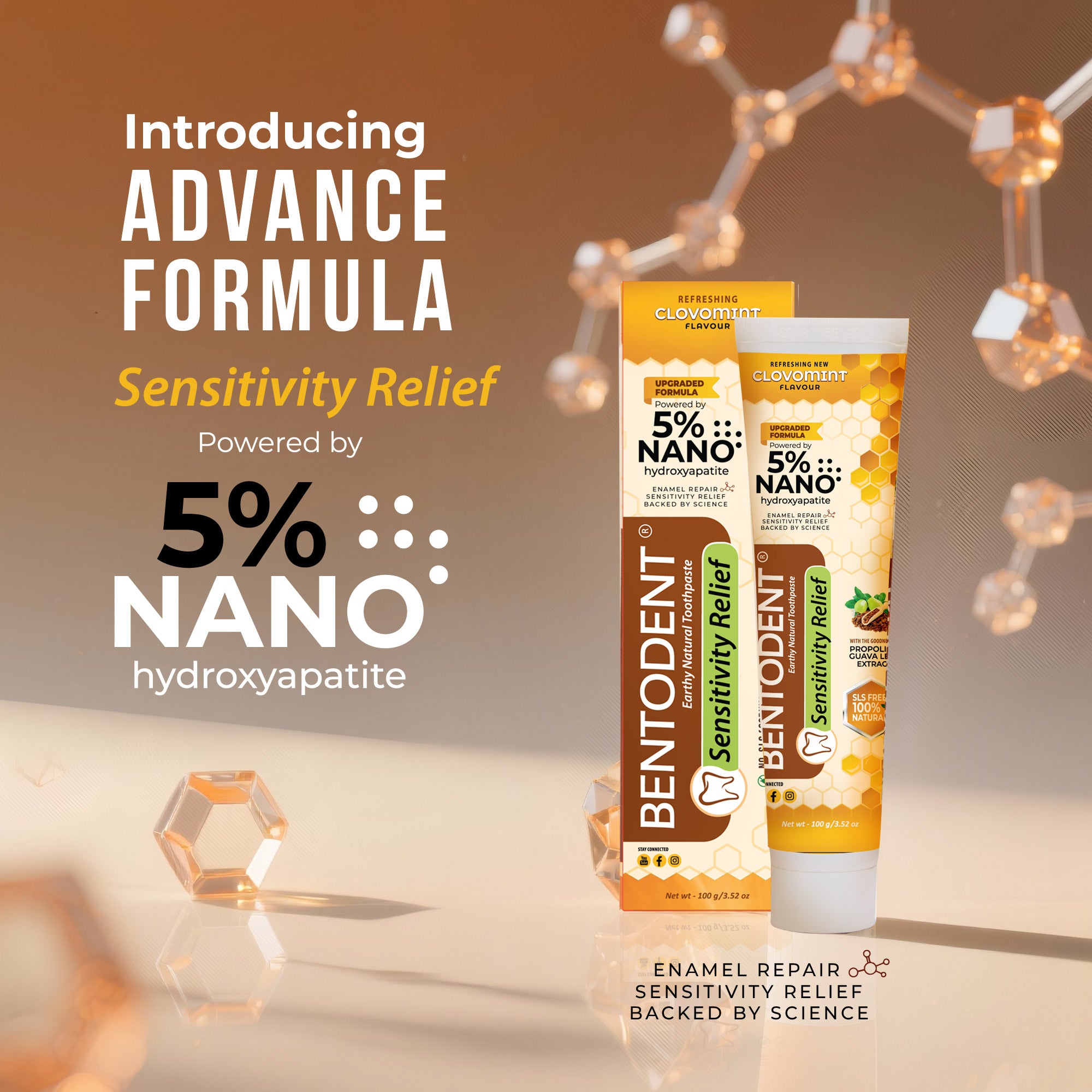 Bentodent Toothpaste -Natural Sensitivity Relief Toothpaste with Clove And Mint - 100 Gm