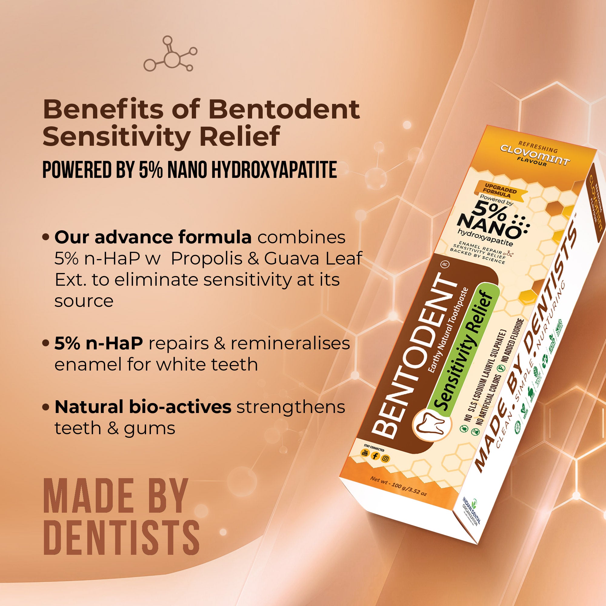 Bentodent Toothpaste -Natural Sensitivity Relief Toothpaste with Clove And Mint - 100 Gm