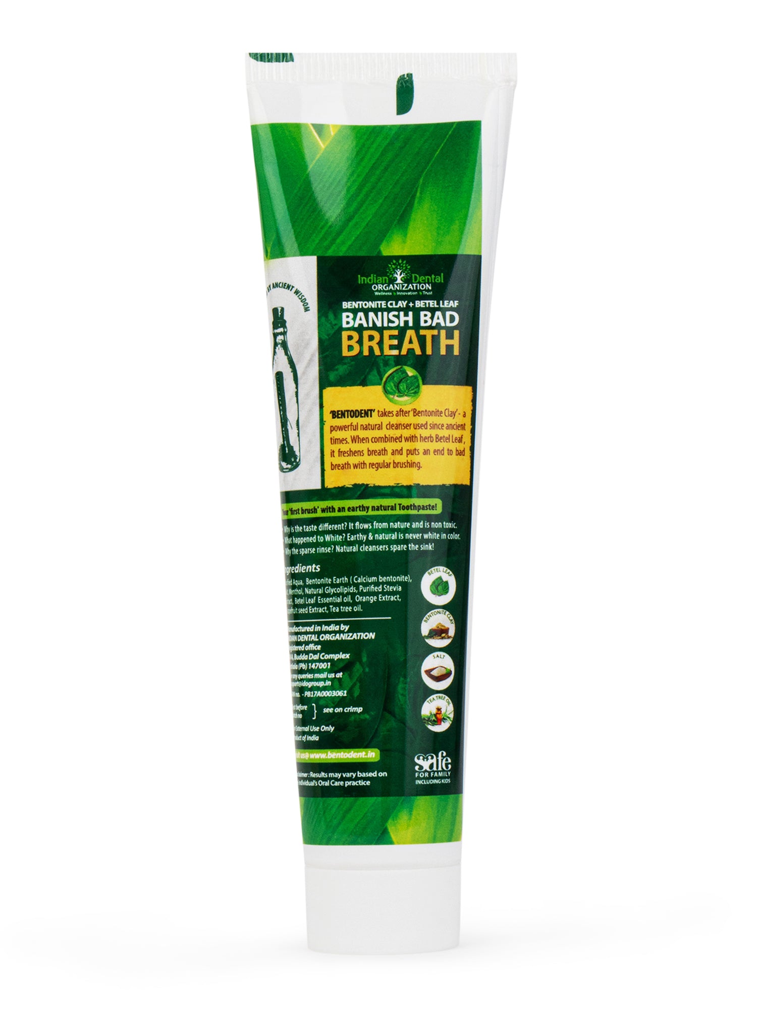 Bentodent Betel Leaf Organic Toothpaste - SLS Free - 100 gm - Indian Dental Organization