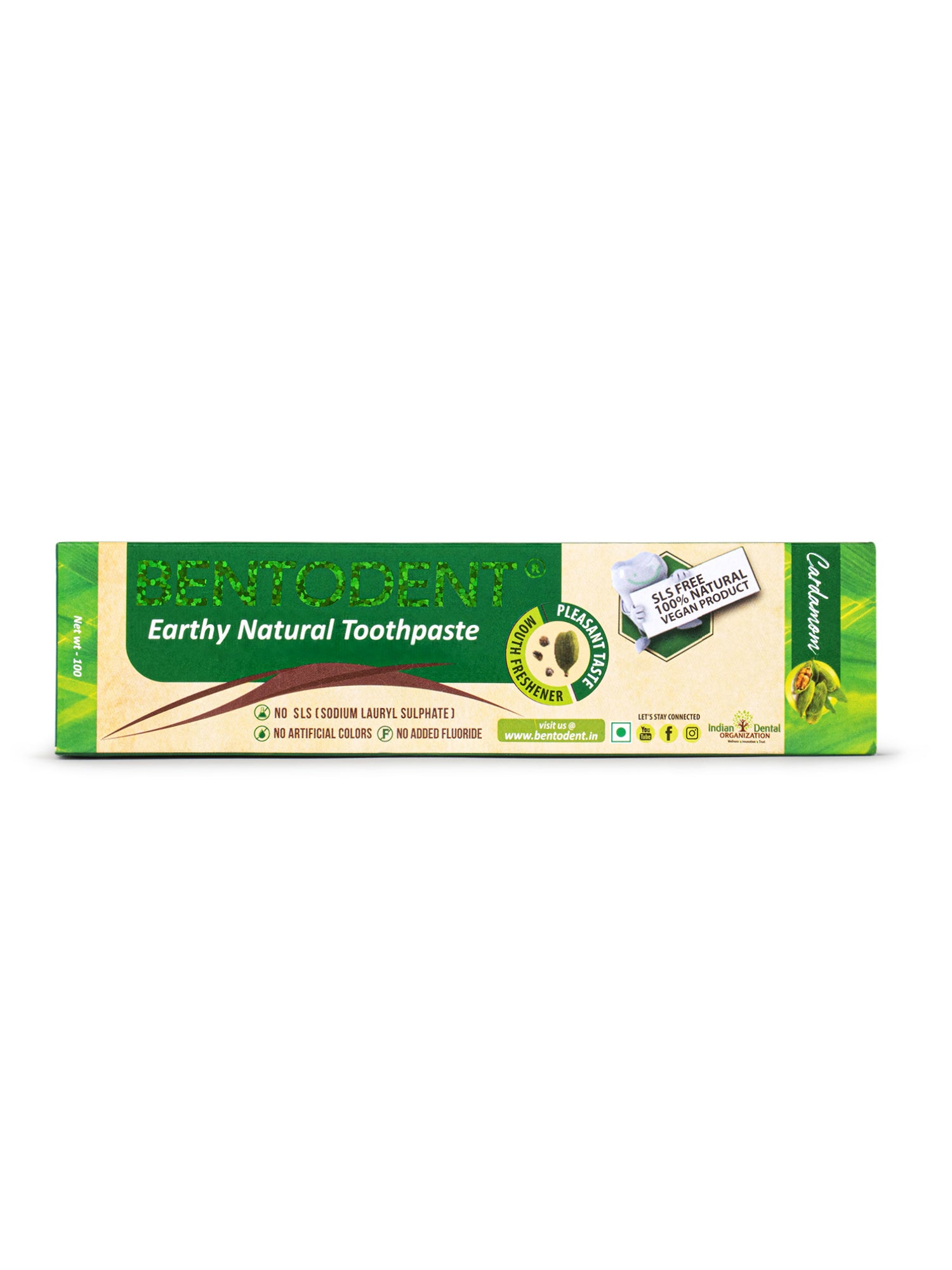 Bentodent Cardamom Toothpaste - Natural & Fluoride Free - 100 gm - Indian Dental Organization