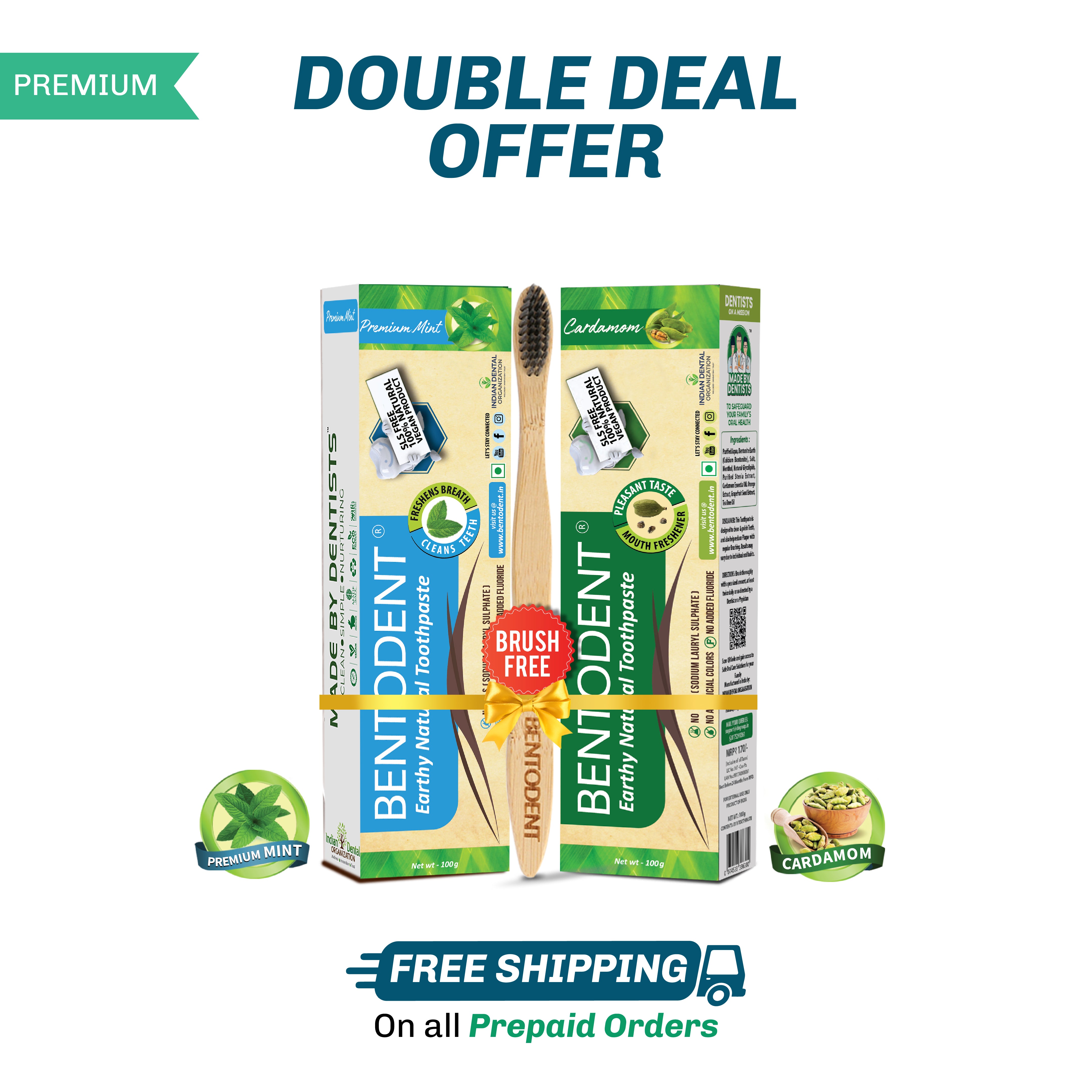 Bentodent Toothpaste - Premium Mint & Cardamom Pack - 100 gm each