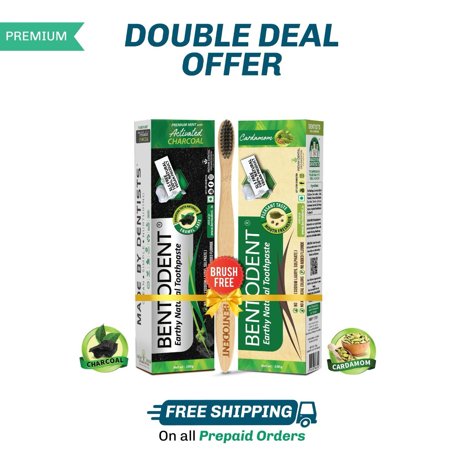 Bentodent Toothpaste - Charcoal & Cardamom Pack - 100 gm each