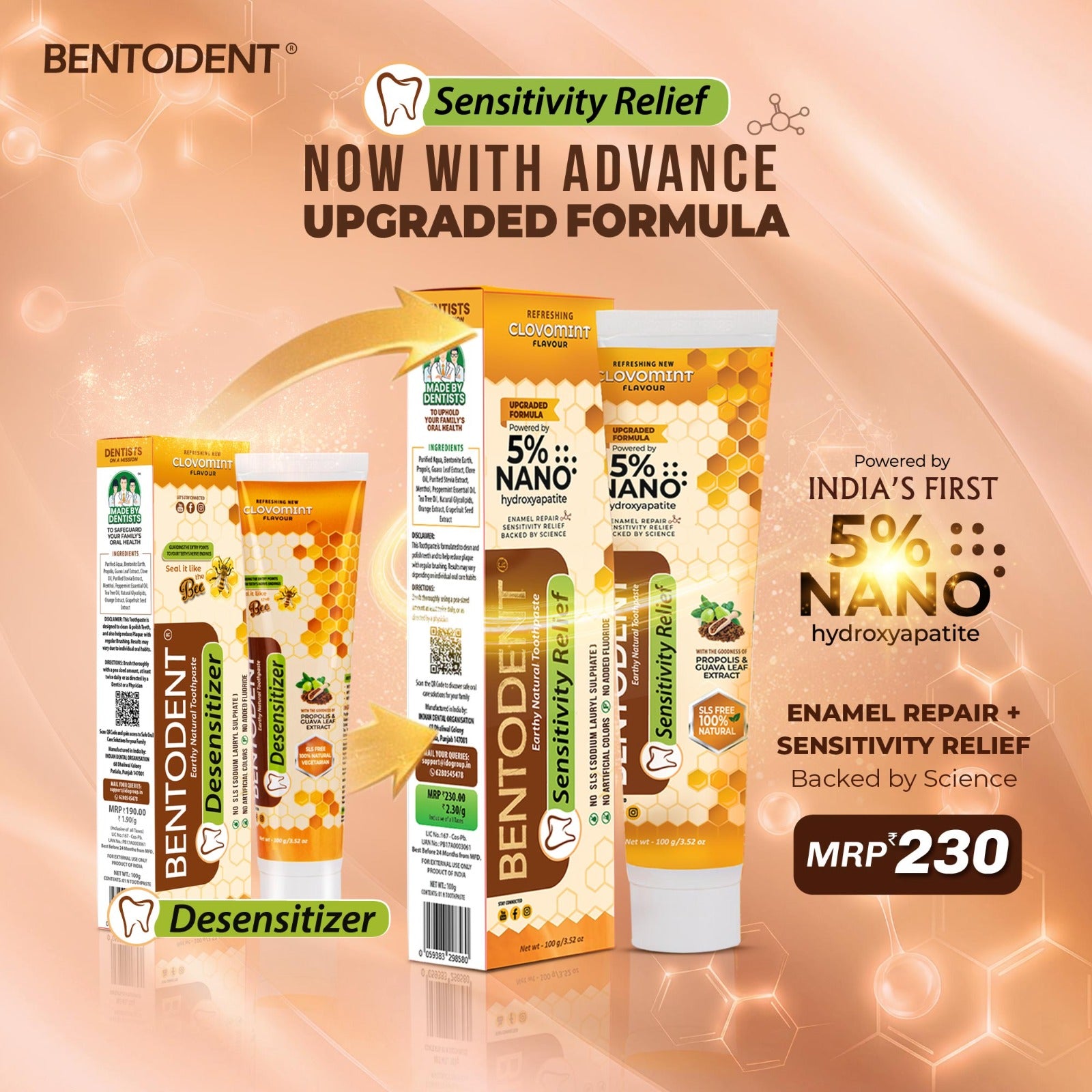 Bentodent Toothpaste -Natural Sensitivity Relief Toothpaste with Clove And Mint - 100 Gm