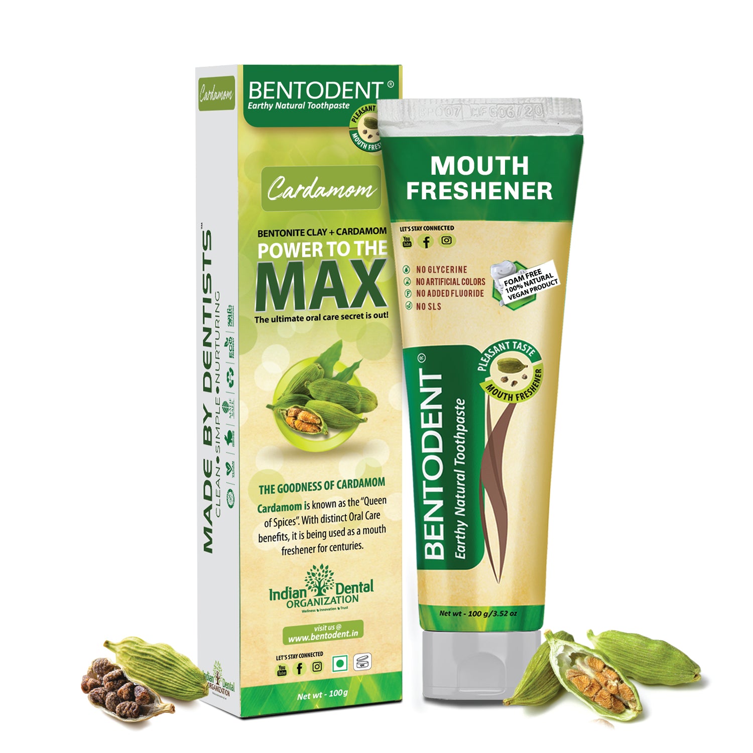 Bentodent Cardamom Toothpaste - Natural & Fluoride Free - 100 gm - Indian Dental Organization