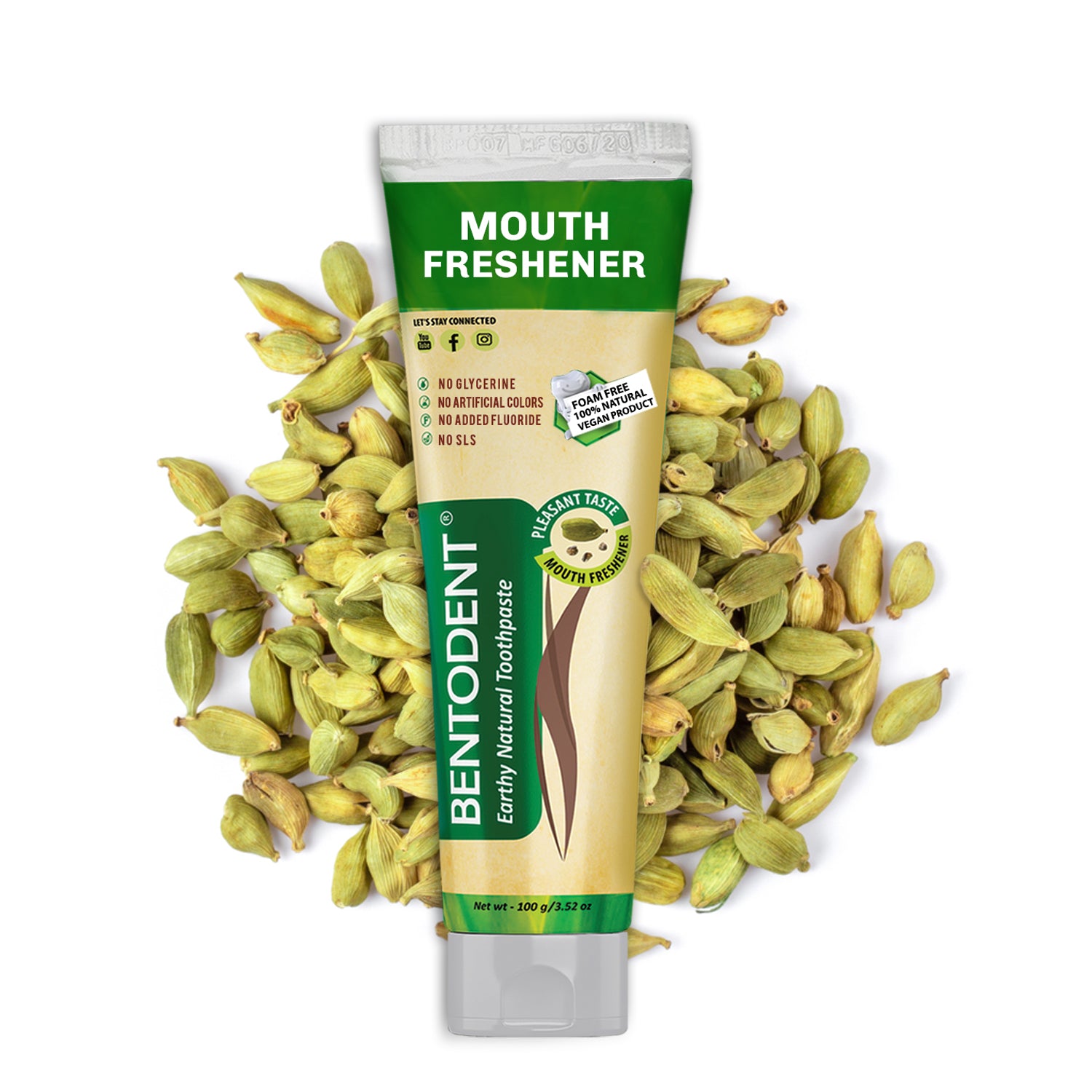 Bentodent Cardamom Toothpaste - Natural & Fluoride Free - 100 gm - Indian Dental Organization