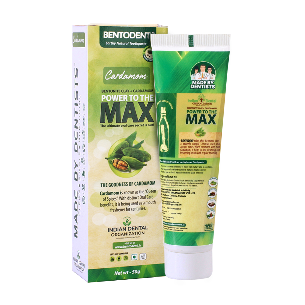 Bentodent Cardamom Toothpaste - Natural, No SLS & Fluoride Free - 50 gm