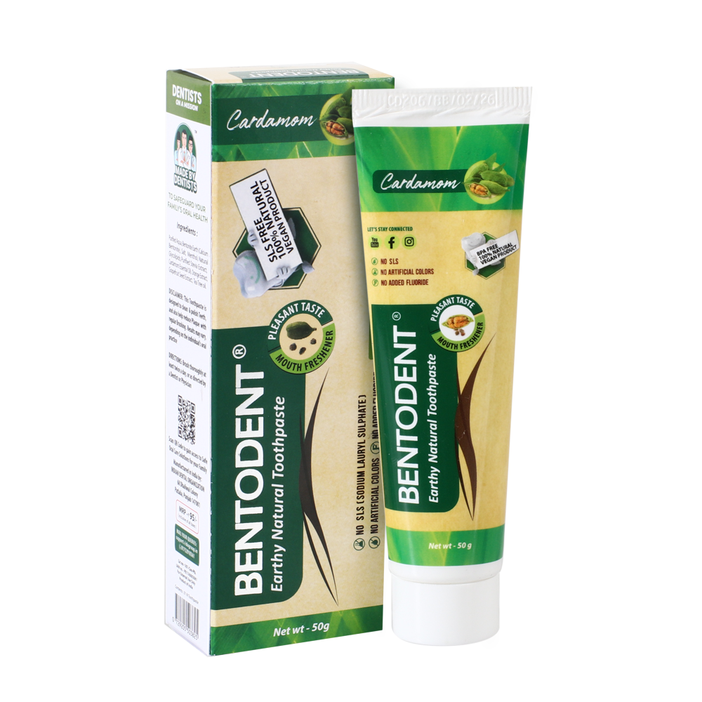 Bentodent Cardamom Toothpaste - Natural, No SLS & Fluoride Free - 50 gm