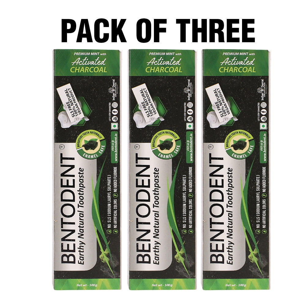 Bentodent Charcoal Teeth Whitening Toothpaste - Natural & Fluoride Free - 50 gm
