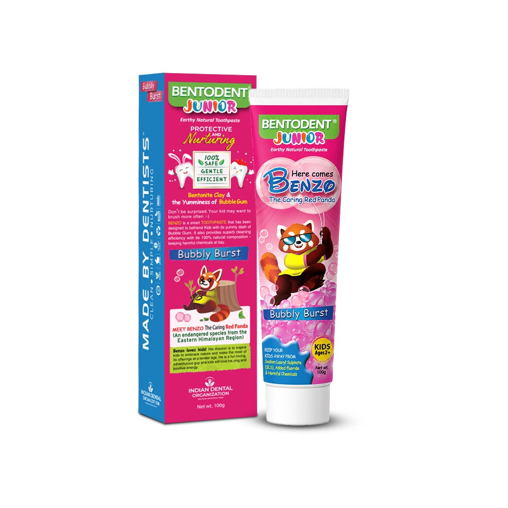Bentodent 100% Natural Kids Bubble Gum twin Toothpaste Pack, Fluoride Free, Sls Free, Complete oral care protection for kids 2+ years ,100g each