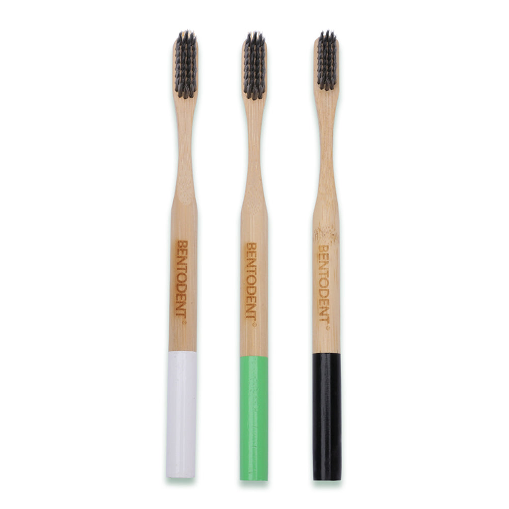 Bentodent Eco Brush Bamboo Toothbrush with Bamboo Fiber Bristles Round Bottom Teeth Whitening Ultra Soft (Pack of 4)
