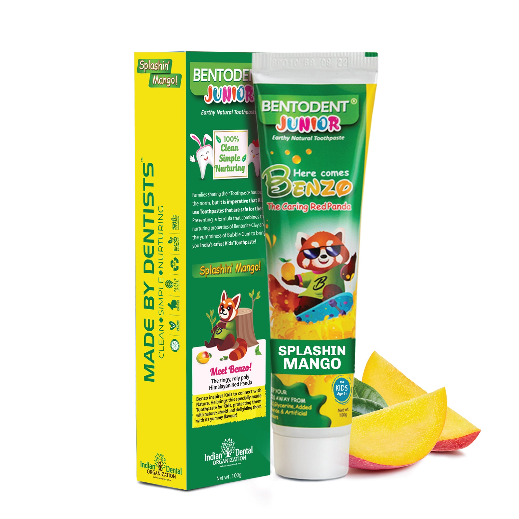 Bentodent 100% Natural Kids Splashin Mango Toothpaste, Fluoride Free, Sls Free, Complete oral care protection for kids, Fresh Breath, Best toothpaste for kids 2+ years 100g - Indian Dental Organization