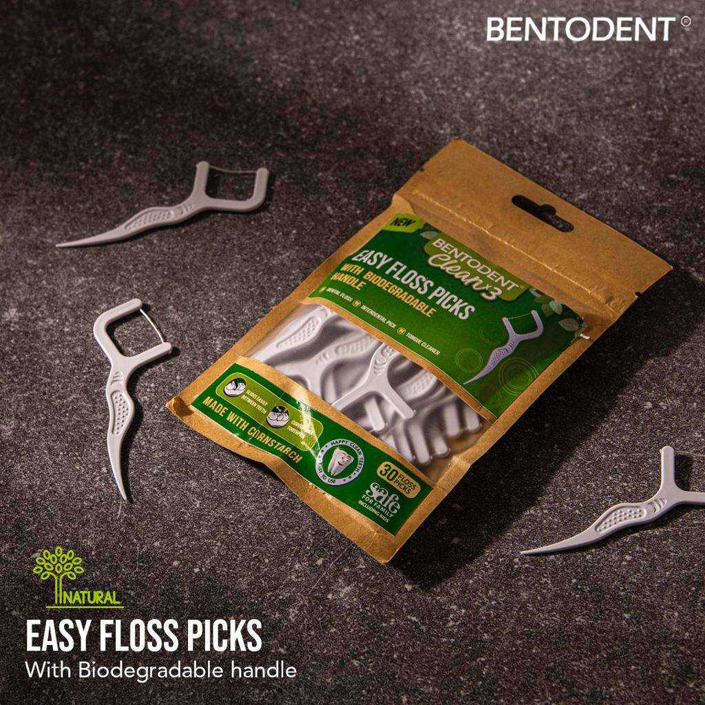 Biodegradable Cleanx3 Dental Floss Picks- 30 Pcs - bentodent x idonaturals