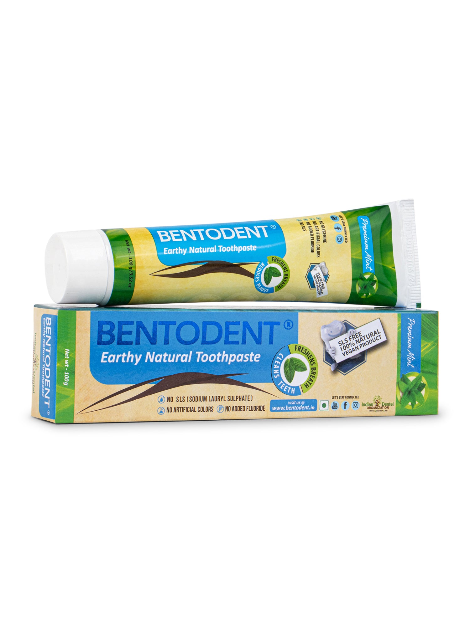 Bentodent Premium Mint Herbal Toothpaste - Natural & Fluoride Free - 100 gm - Indian Dental Organization