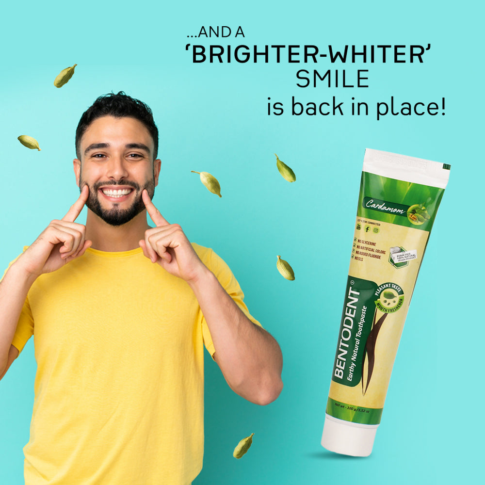 Bentodent Cardamom Toothpaste - Natural & Fluoride Free - 100 gm - Indian Dental Organization