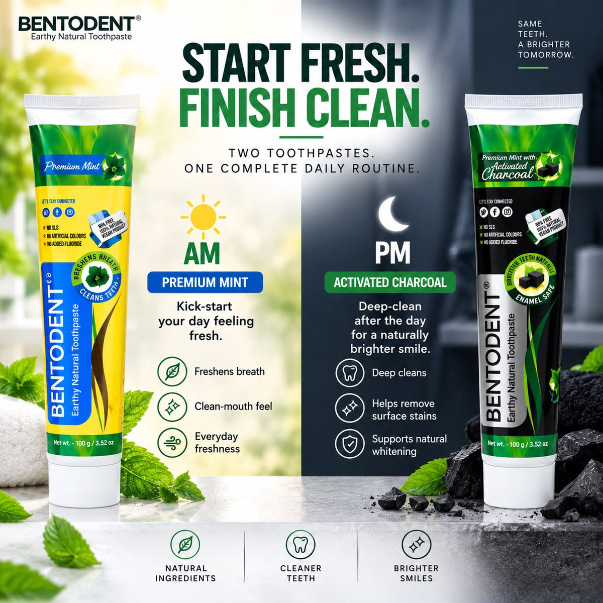 Bentodent Toothpaste - Charcoal & Premium Mint Pack - 100 gm each