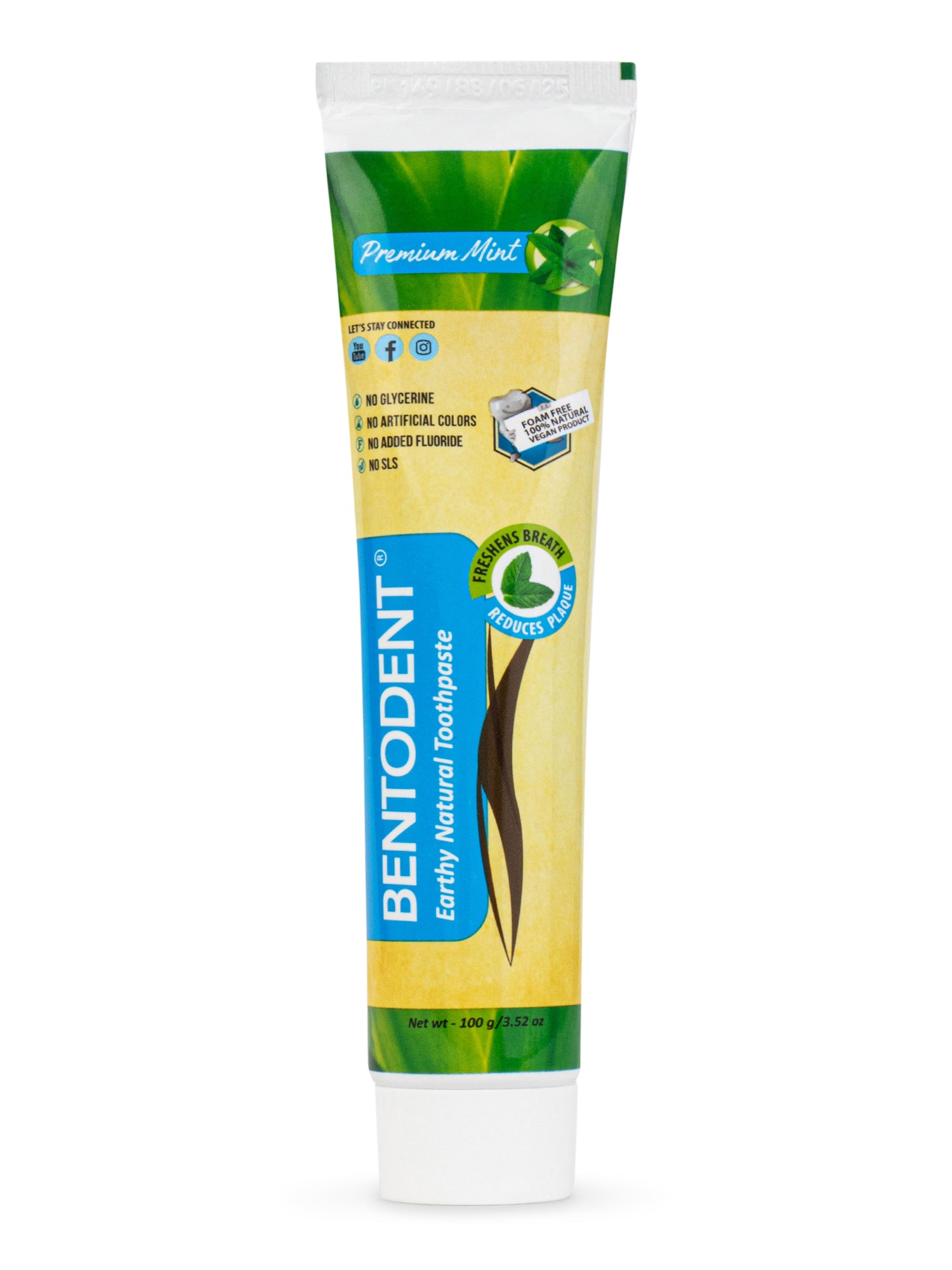 Bentodent Premium Mint Herbal Toothpaste - Natural & Fluoride Free - 100 gm - Indian Dental Organization