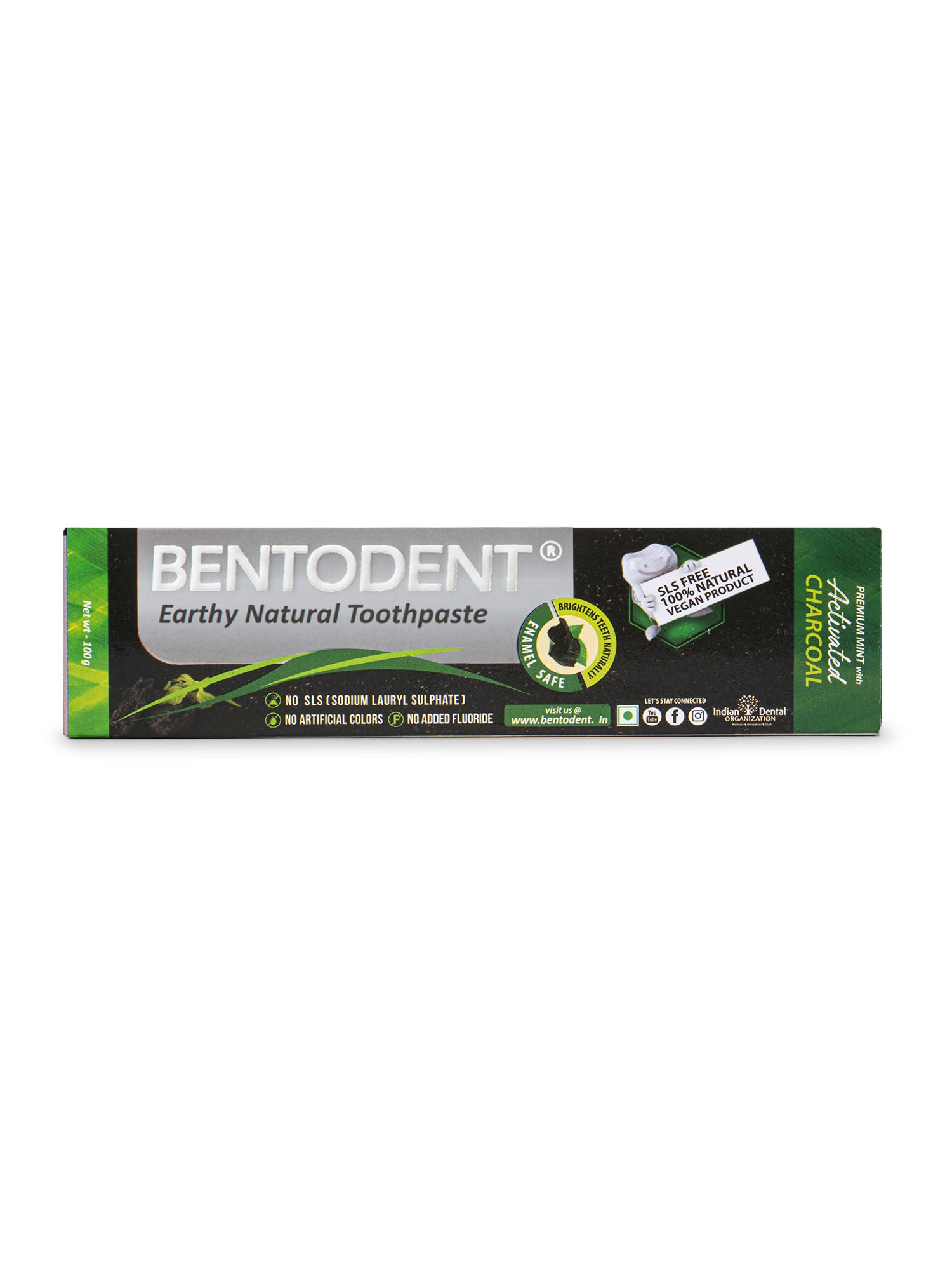 Bentodent Charcoal Teeth Whitening Toothpaste -  Natural & Fluoride Free - 100 gm - Indian Dental Organization