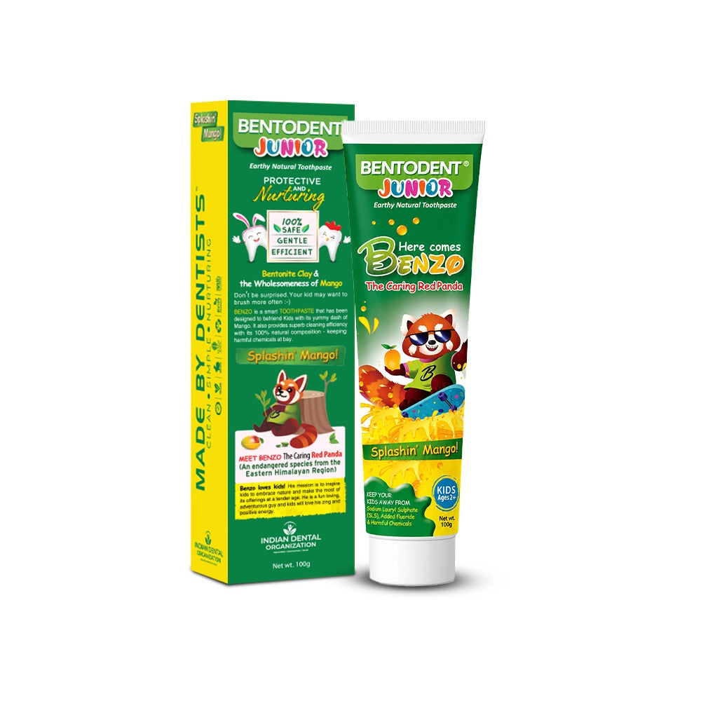 Bentodent 100% Natural Kids Splashin Mango twin Toothpaste, Fluoride Free,  Sls Free, Complete oral care protection for kids, Fresh Breath, Best toothpaste for kids 2+ years 100g  each