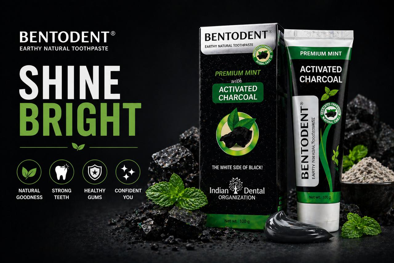 Bentodent Charcoal Teeth Whitening Toothpaste -  Natural & Fluoride Free - 100 gm
