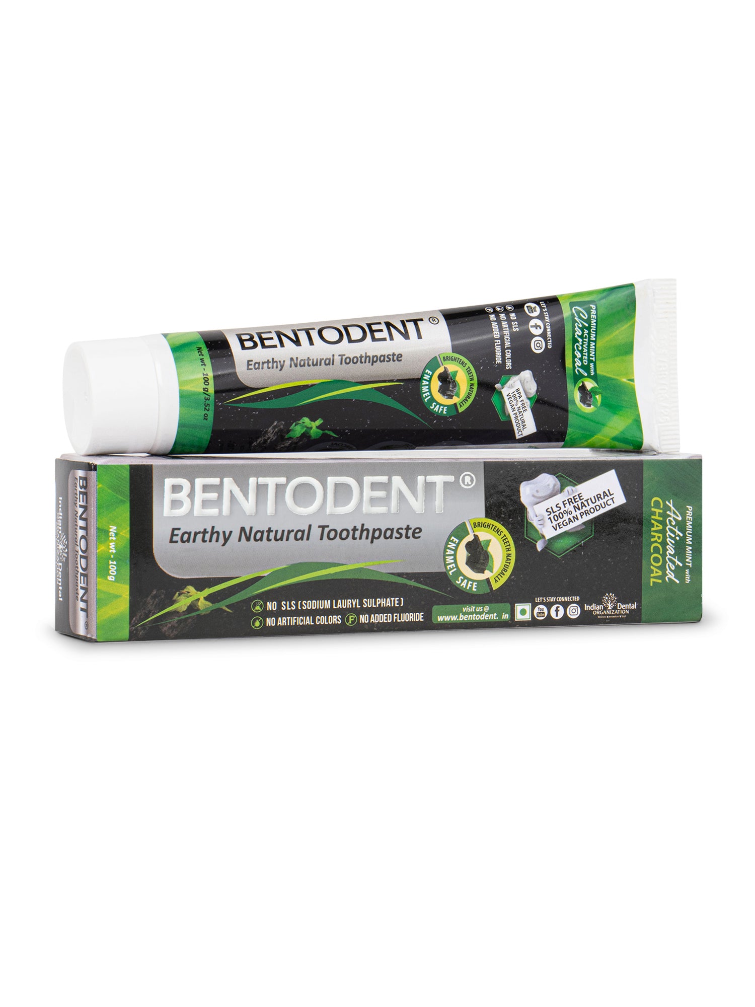 Bentodent Charcoal Teeth Whitening Toothpaste -  Natural & Fluoride Free - 100 gm - Indian Dental Organization