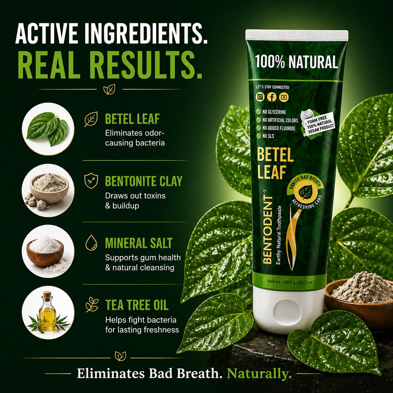Bentodent Betel Leaf Organic Toothpaste - SLS Free - 100 gm