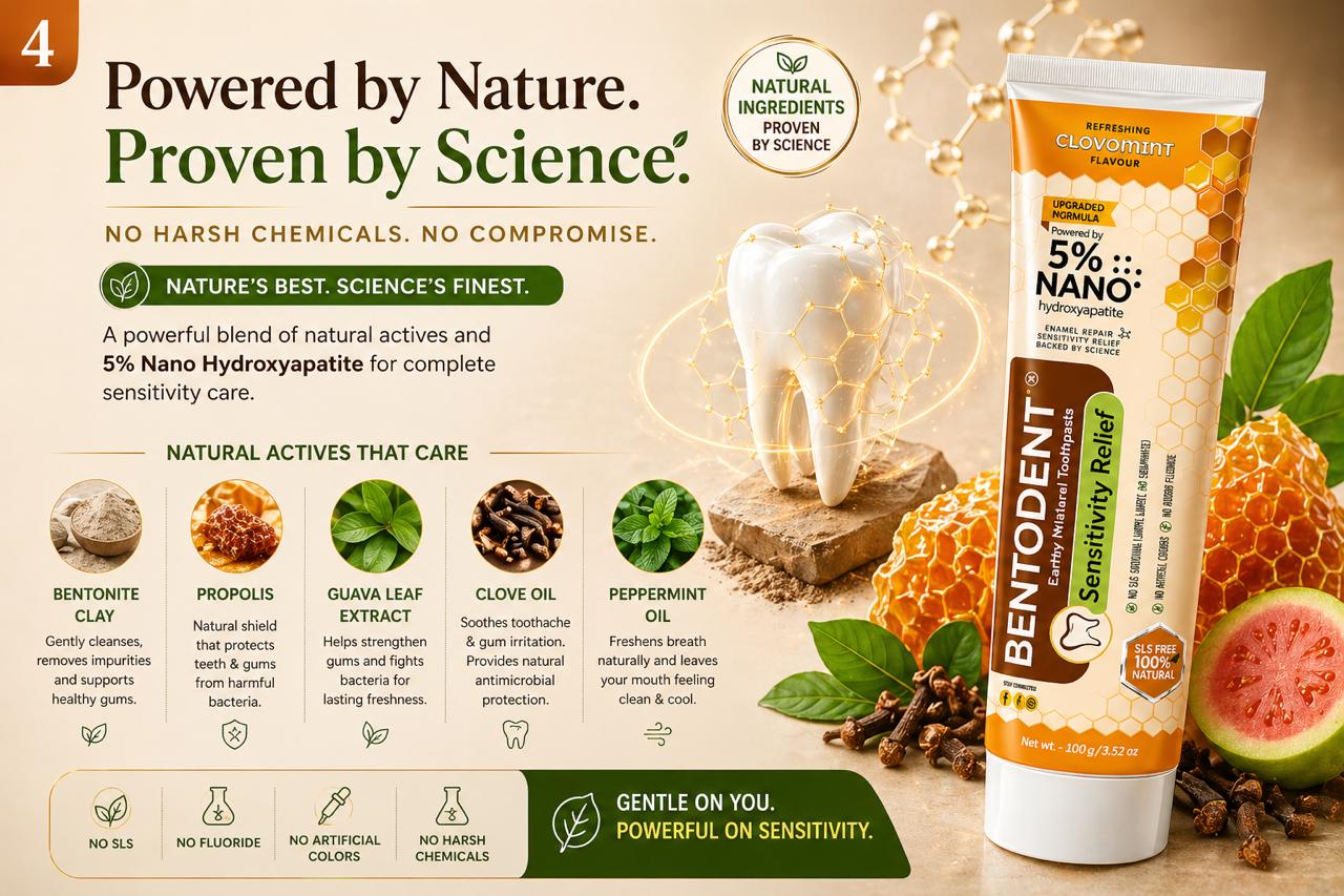 Bentodent Toothpaste -Natural Sensitivity Relief Toothpaste with Clove And Mint - 50 Gm