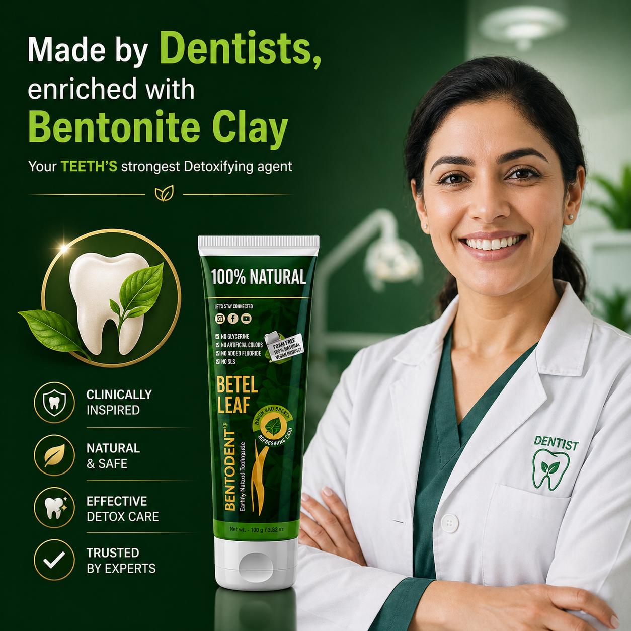 Bentodent Betel Leaf Organic Toothpaste - SLS Free - 100 gm
