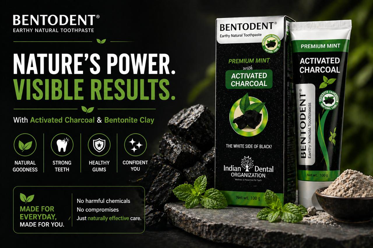 Bentodent Charcoal Teeth Whitening Toothpaste -  Natural & Fluoride Free - 100 gm