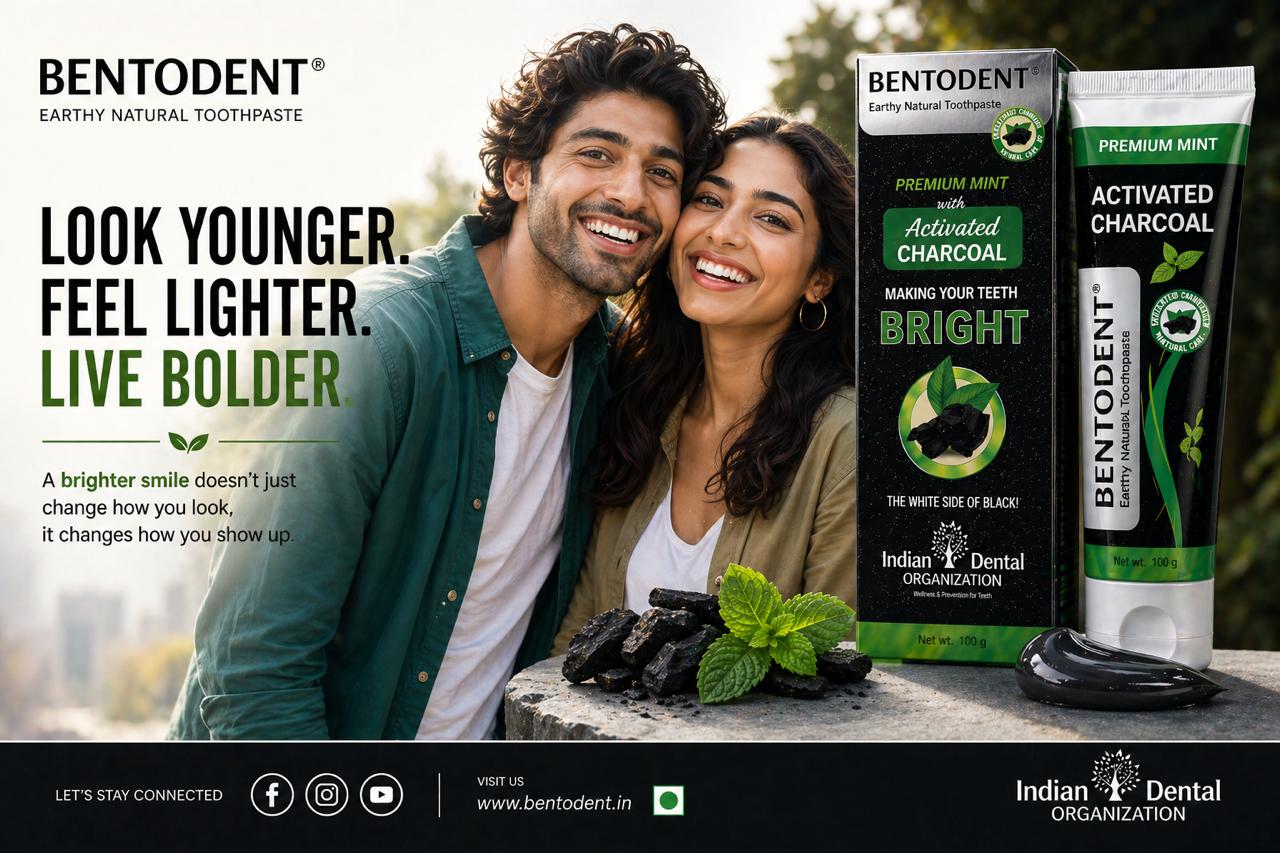 Bentodent Charcoal Teeth Whitening Toothpaste -  Natural & Fluoride Free - 100 gm