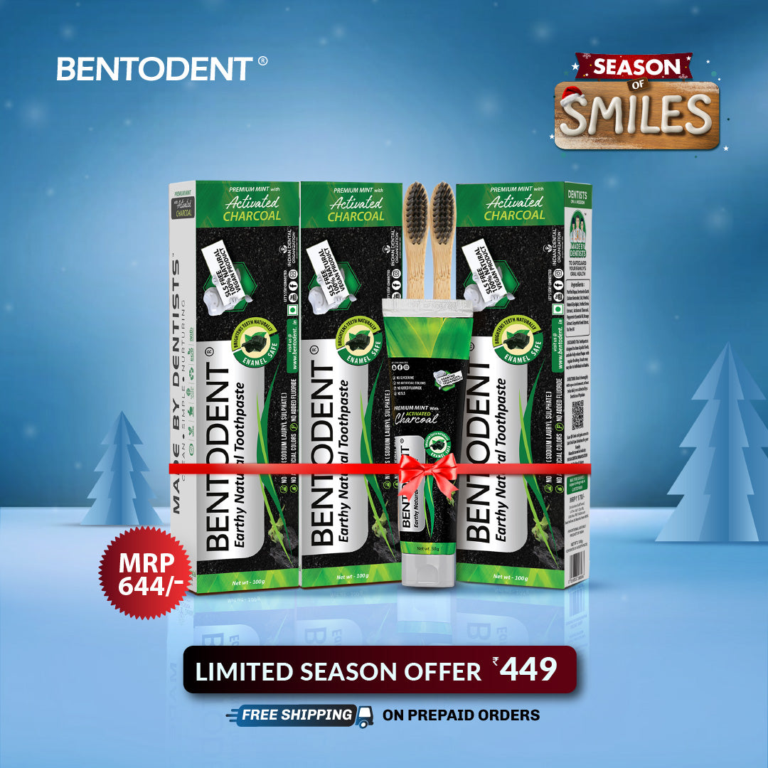 Bentodent Charcoal Teeth Whitening Toothpaste -  Natural & Fluoride Free - 100 gm
