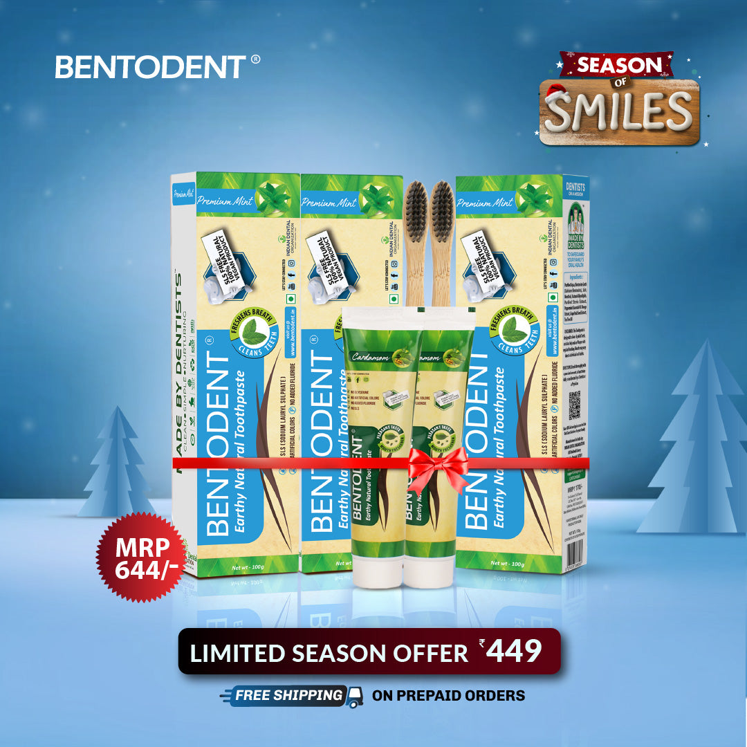Bentodent Premium Mint Herbal Toothpaste - SLS Free , Natural & Fluoride Free - 100 gm