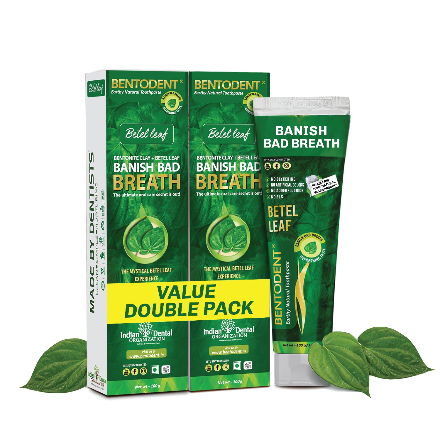 Bentodent Betel Leaf Toothpaste (Twin Pack) - 100 gm each - Indian Dental Organization