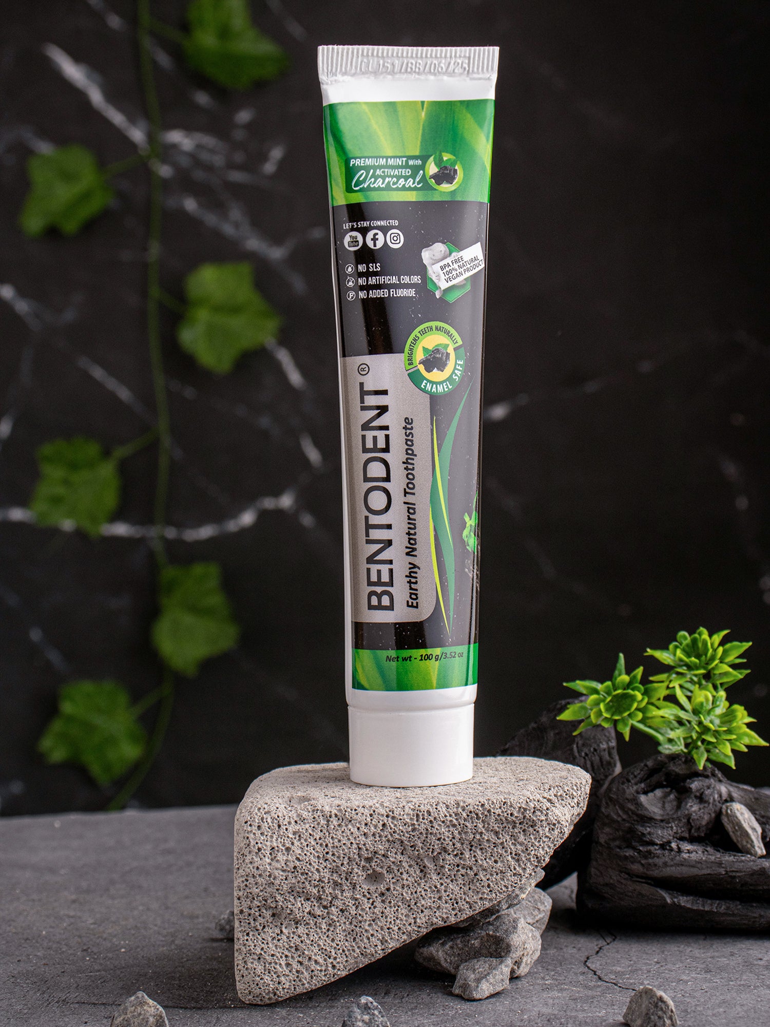 Bentodent Charcoal Teeth Whitening Toothpaste -  Natural & Fluoride Free - 100 gm - Indian Dental Organization