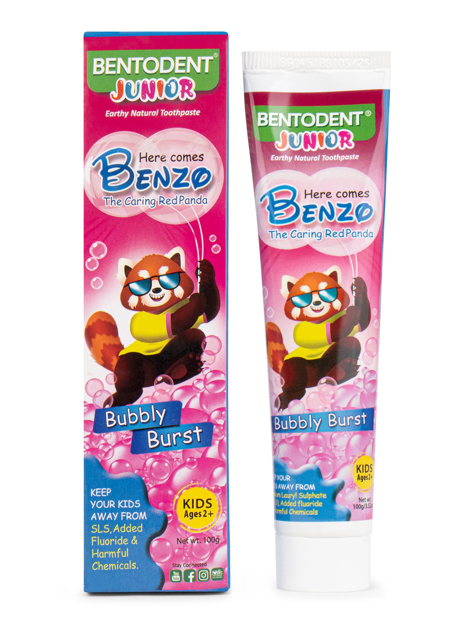Bentodent 100% Natural Kids Bubble Gum twin Toothpaste Pack, Fluoride Free,  Sls Free, Complete oral care protection for kids 2+ years ,100g  each - Indian Dental Organization