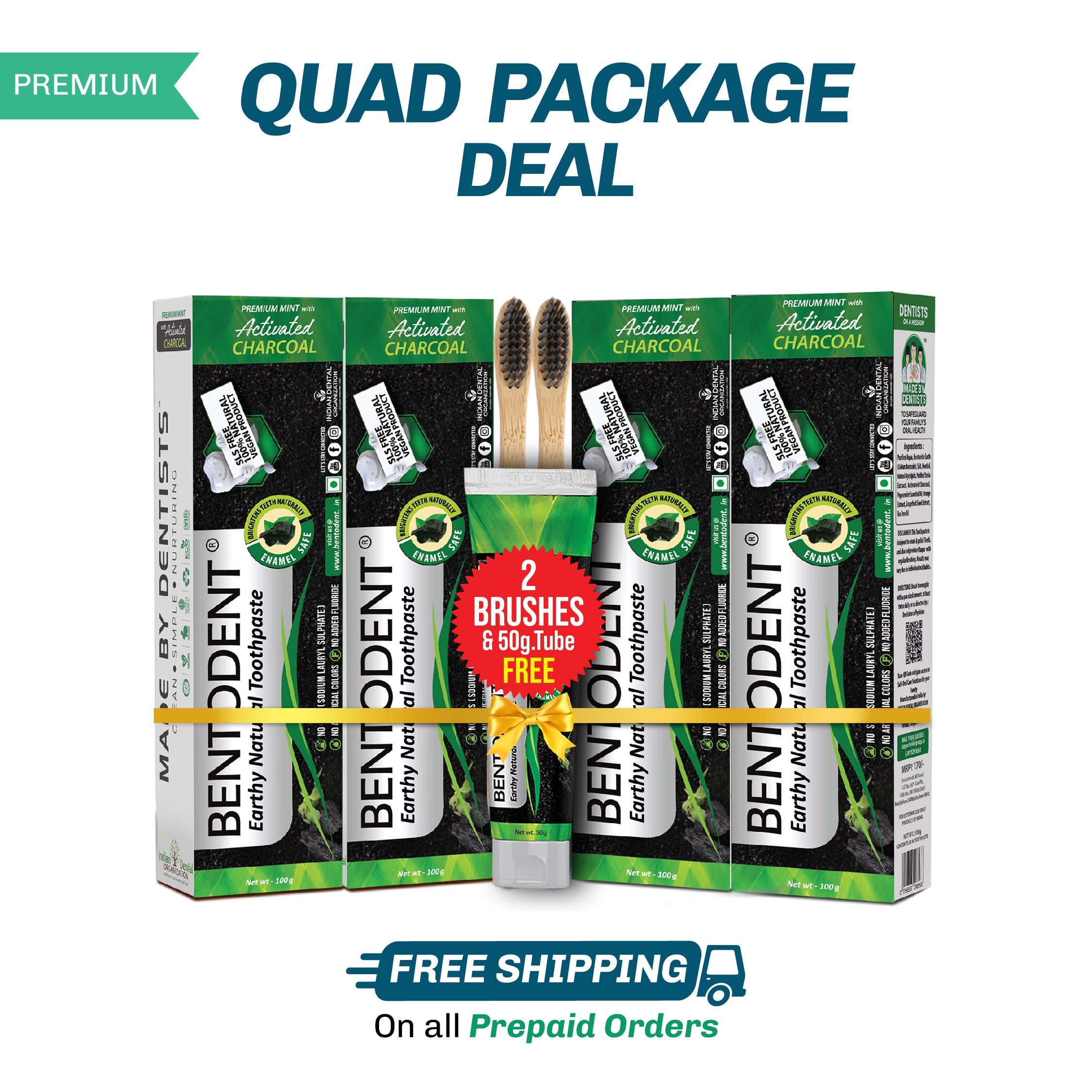 Bentodent Charcoal Teeth Whitening Toothpaste -  Natural & Fluoride Free - 100 gm