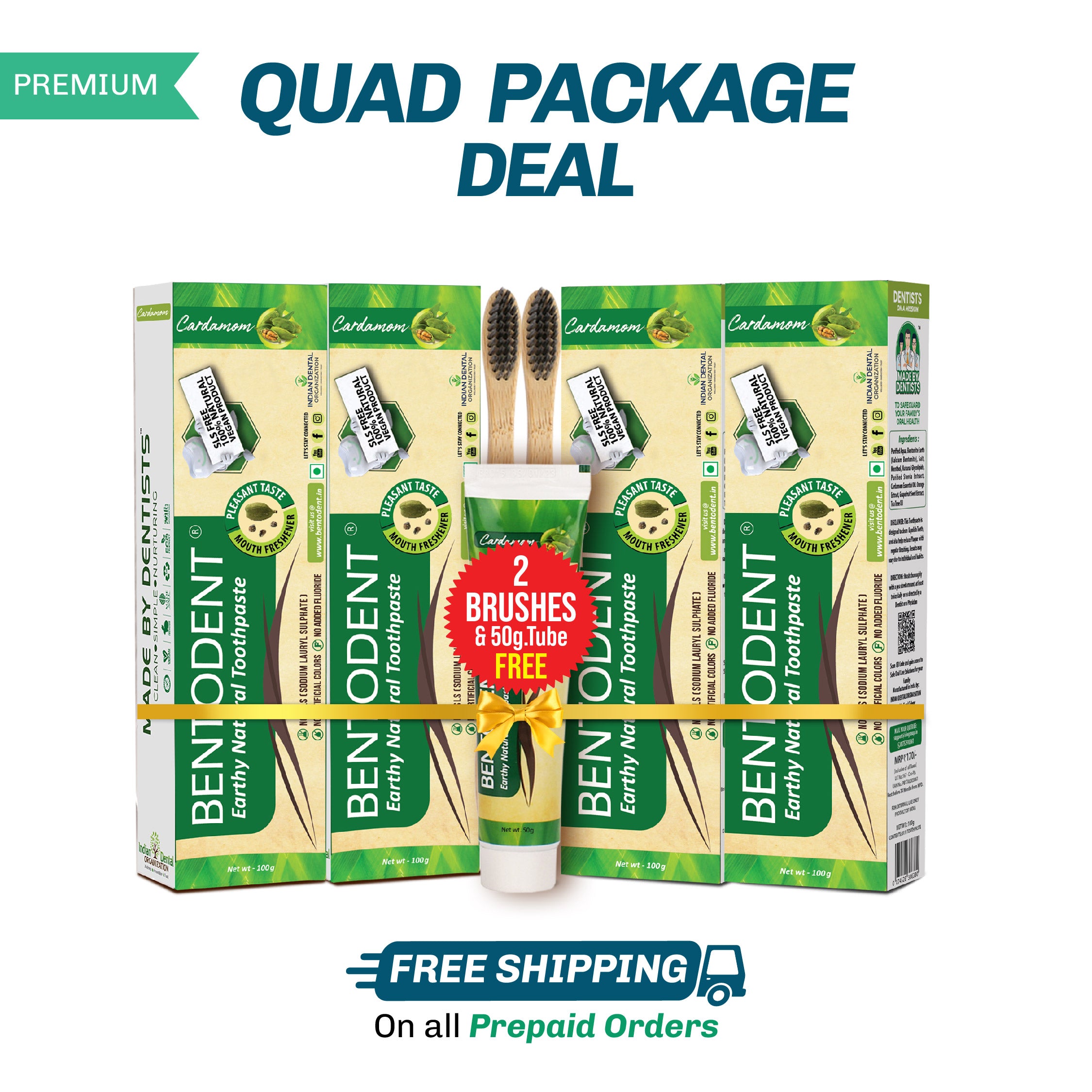 Bentodent Cardamom Toothpaste - Natural, No SLS & Fluoride Free - 100 gm