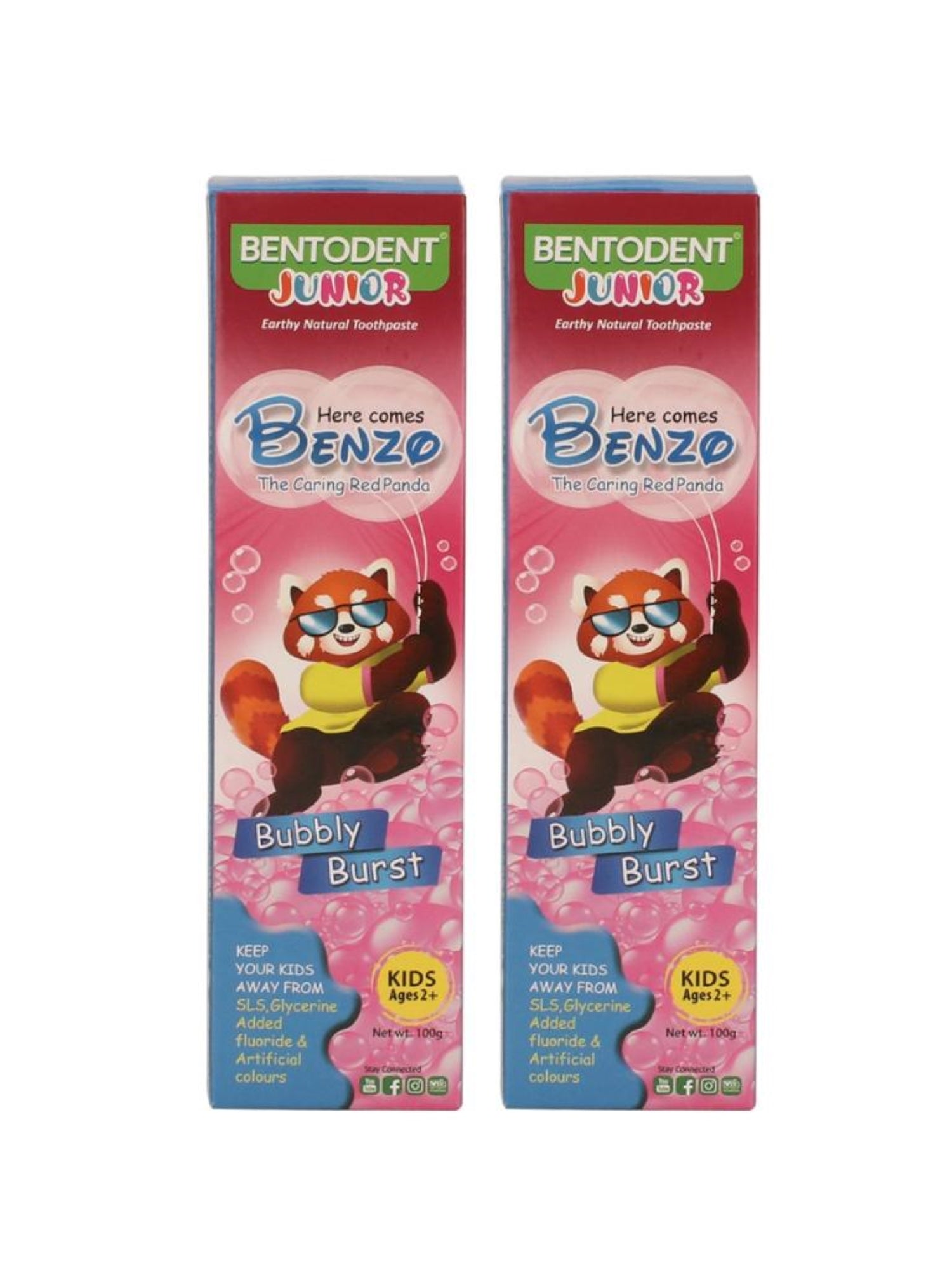 Bentodent Junior Bubble Gum Natural Toothpaste (Twin Pack) - 100 gm each - Indian Dental Organization