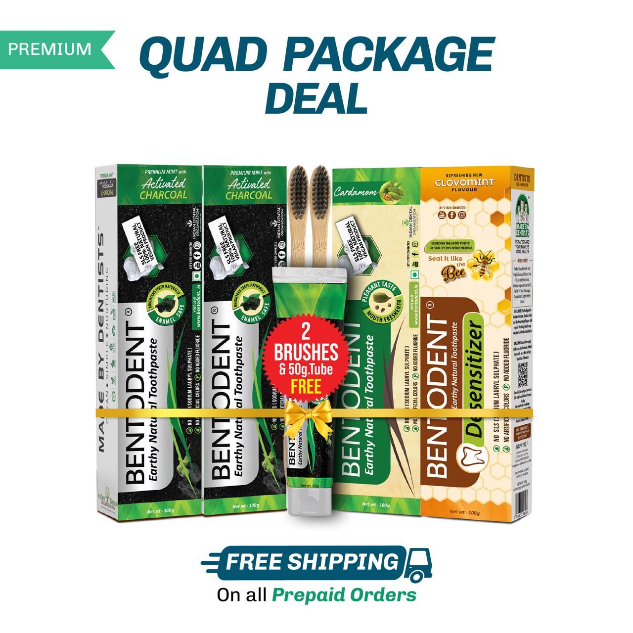 BENTODENT TOOTHPASTE FAMILY PACK 2 - ORGANIC & HERBAL, Pack of 4, 100g each