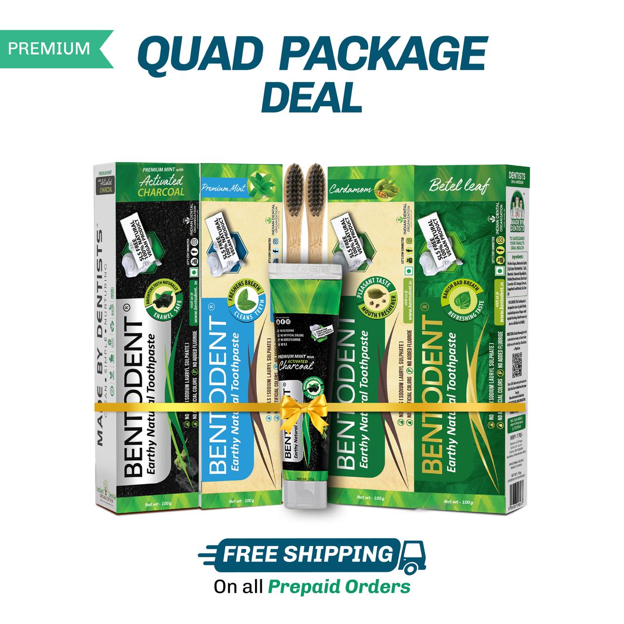 BENTODENT TOOTHPASTE FAMILY PACK - ORGANIC & HERBAL, Pack of 4, 100g each