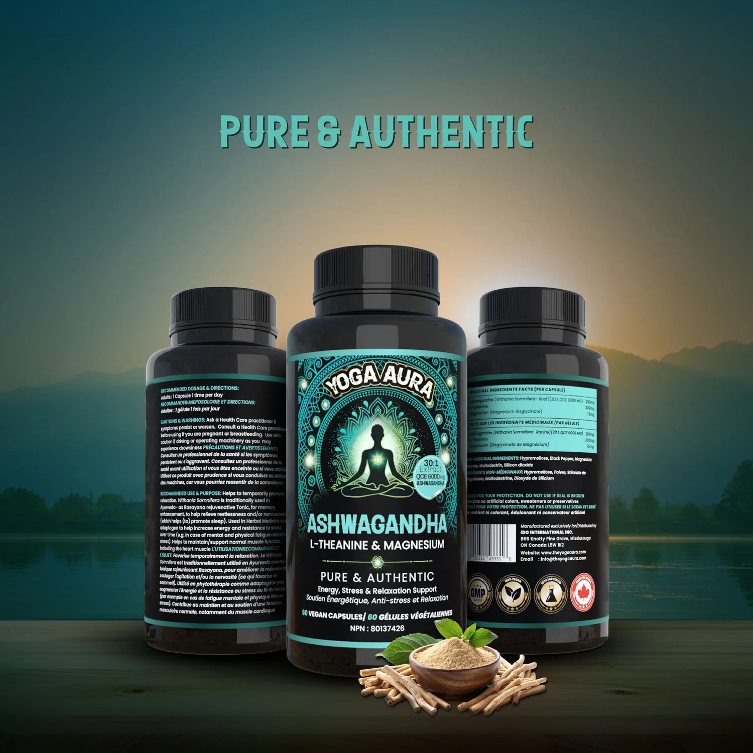 Yoga Aura Ashwagandha + L-Theanine + Magnesium Tri-Formula Capsules | Calm Focus & Relaxation Support