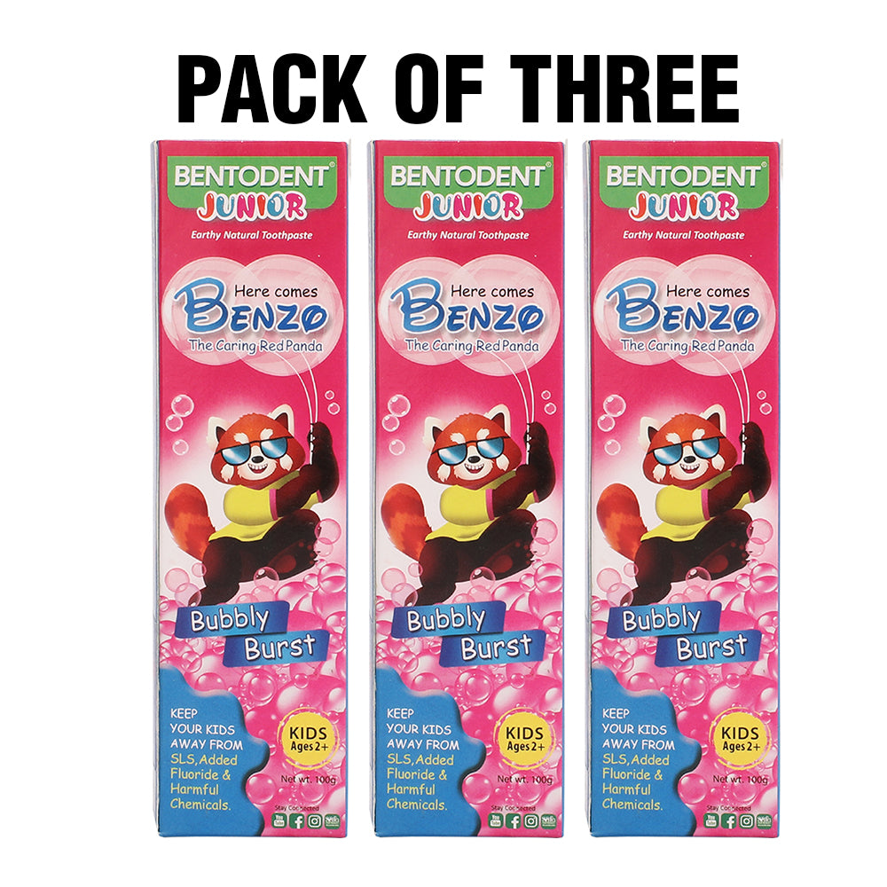 Bentodent 100% Natural Kids Bubble Gum twin Toothpaste Pack, Fluoride Free,  Sls Free, Complete oral care protection for kids 2+ years ,100g  each
